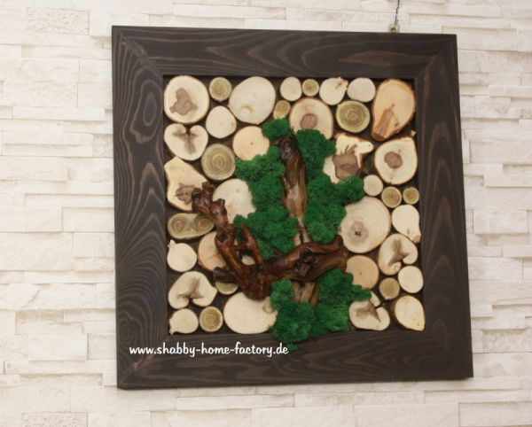 Moosbild, Wanddeko, Islandmoos, Wandbild, Naturmoos, Massivholz