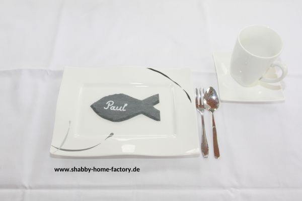 10 Tischkarten Fisch, Naturschiefer, Konfirmation, Firmung, Taufe